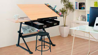 juego de escritorio de arte Wonderlife Mesa de dibujo ajustable con mesa inclinable 2 cajones/taburete 